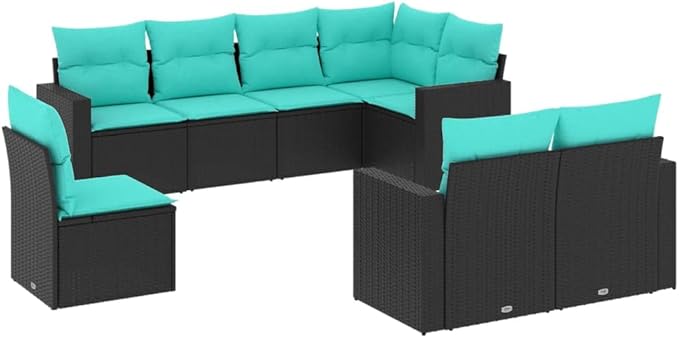 8 Piece Patio Sofa Set with Cushions, Sectional Sofa Porch Furniture Set Patio Conversation Set Outdoor Sofa Sets for Garden Piazza Poolside Negotiation Area Black Poly Rattan