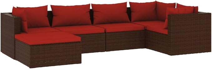 Patio Lounge Set with Cushions,Outdoor Table and Chairs Set,Terrace Conversation Set Furniture,Outdoor Furniture,for Garden,Backyard,6 Piece Poly Rattan Brown