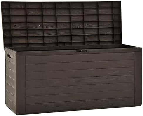 Deck Box, Outdoor Organizer Toolbox for Patio Lawn Poolside Backyard Garden, Indoor Storage Cabinet Lockable (Lock is not Included) - Brown - 116x44 cm