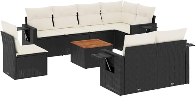 vidaXL Patio Sofa Set with Cushions 9 Piece, Outdoor Conversation Set, Sectional Sofa for Balcony Garden, Patio Furniture, Black Poly Rattan