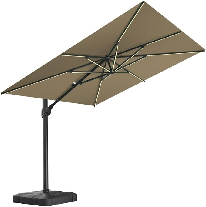 Midtown Umbrellas 9x9 Ft Outdoor Cantilever Patio Umbrella w/Sunbrella Dark Blue Fabric - Tilt 360° Rotate Offset Patio Umbrella, Deck Patio Umbrella, Backyard Umbrella & Garden Umbrella - Black Frame