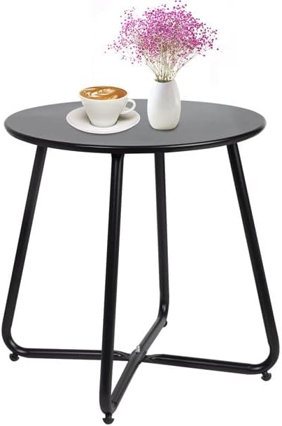 Side Table Anti-Rust Metal Outdoor End Table, Small Round Tables for Garden Balcony Yard, Black