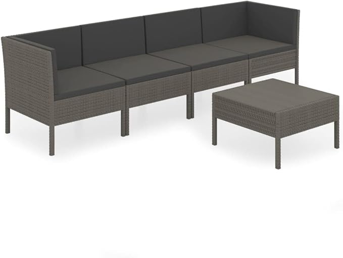 Patio Lounge Set with Cushions,Patio Furniture Sets,Patio Conversation Sets,Outdoor Furniture Sets,for Garden,Backyard,Outdoor,5 Piece Poly Rattan Gray