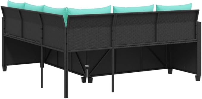 Patio Sofa with Table and Cushions, Patio Conversation Set Bistro Set Outdoor Dining Sets Front Porch Furniture for Negotiation Area Garden Poolside Exhibition L-Shaped Black Poly Rattan