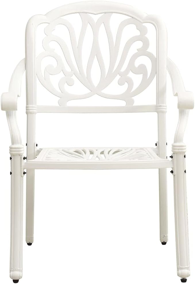 5 Piece Bistro Set Cast Aluminum White | Outdoor Dining Set, Weather-Proof, Umbrella Hole, Patio Balcony Use