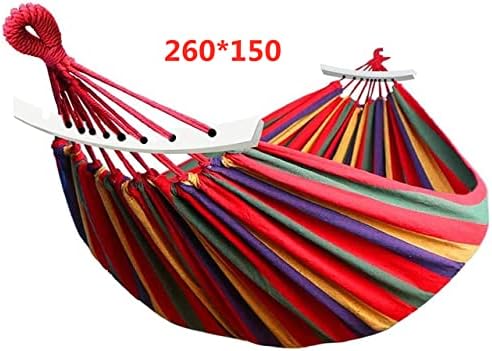 Outdoor Hammock Portable Garden Hammock Sports Home Travel Camping Swing Canvas Stripe Hang Bed Hammock Double Single People (260x150 red)