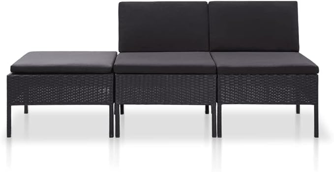 Patio Lounge Set with Cushions,Outdoor Furniture,Outdoor Furniture Sets,Patio Conversation Sets,for Garden,Deck,Backyard,3 Piece Poly Rattan Black