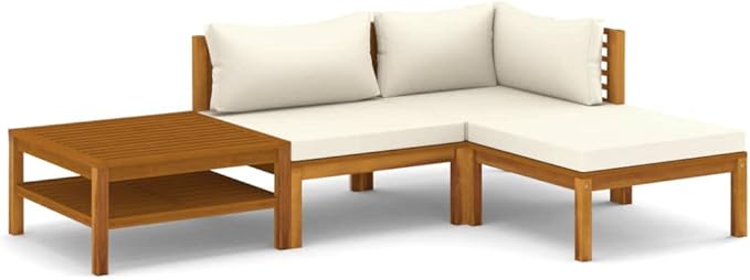 Patio Lounge Set with Cream Cushion,Patio Furniture Sets,Patio Conversation Sets,Outdoor Furniture Sets,for Garden,Backyard,Outdoor,4 Piece Solid Acacia Wood