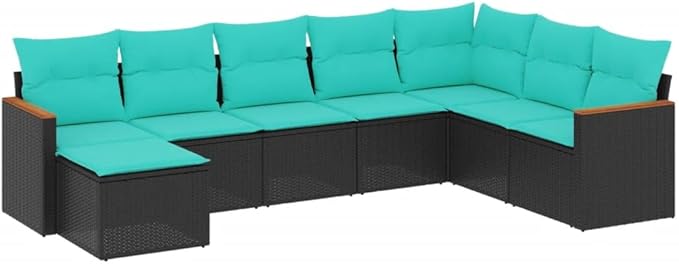 8 Piece Patio Sofa Set with Cushions, Outdoor Dining Sets Garden Lounge Set Patio Conversation Set Sectional Sofa for Negotiation Area Exhibition Garden Poolside Black Poly Rattan
