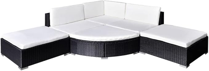 vidaXL Patio Furniture Set 6 Piece, Patio Conversation Set with Cushions, Outdoor Sectional Sofa with Stool for Garden, Poly Rattan Black