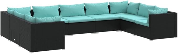 9 Piece Patio Lounge Set with Cushion, Furniture Conversation Sets Patio Lounge Set Piece Patio Set Outdoor Patio Sectional s Poly Rattan Black