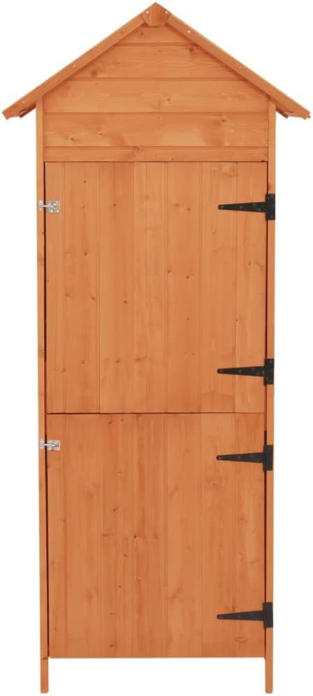 Wooden Storage Cabinet Outdoor Patio Furniture Brown 16.7"x25.2"x74.8" with Polyester Roof & Shelves for Tool and Toy Organization, Deck Poolside Garden Storage Solution