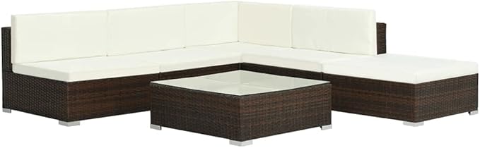 vidaXL Patio Furniture Set 6 Piece, Patio Conversation Set with Cushions, Outdoor Sectional Sofa with Table for Garden, Scandinavian, Poly Rattan Brown