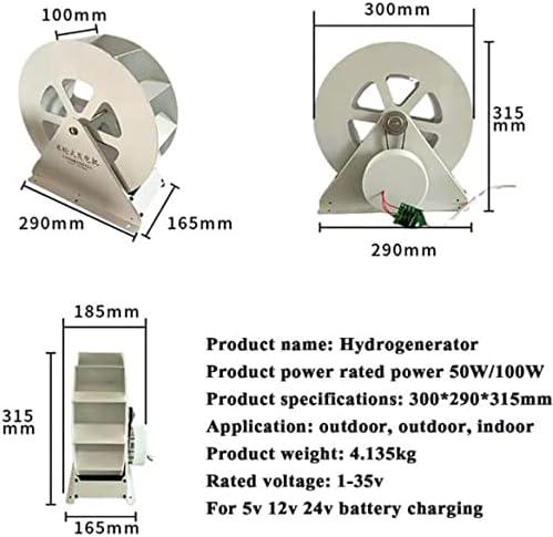 Compact 100W Micro Hydro Generator, Low Speed Water Wheel Turbine for Outdoor Camping Lighting Battery Charging. Eco Friendly Silent Belt Drive with Durable Anti Corrosion Steel Body Portable Design