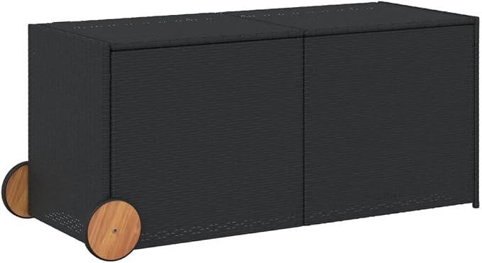 Garden Storage Box with Wheels 74.8 Gallon Outdoor Storage Container Black Rectangular for Patio Garden and Terrace