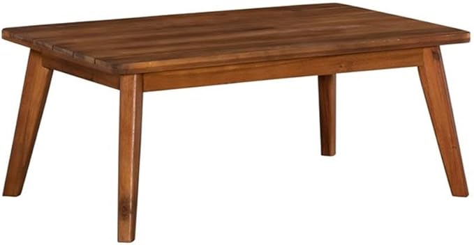 Linon Cooper Acacia Wood 4 Seater Removable Cushion Outdoor Patio Conversation Chat Sofa Set in Acorn Brown with Coffee Table