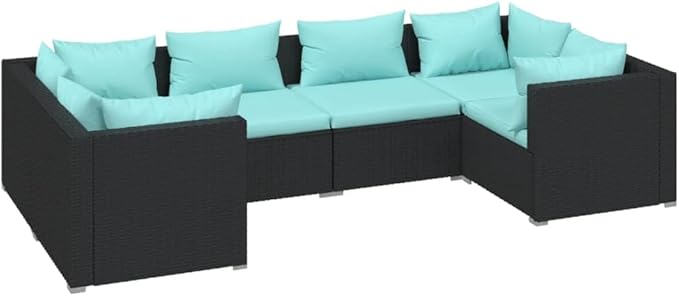 6 Piece Patio Lounge Set with Cushion, Outdoor Patio Sectional Furniture Conversation Sets Patio Lounge Set Piece Patio Set s Poly Rattan Black