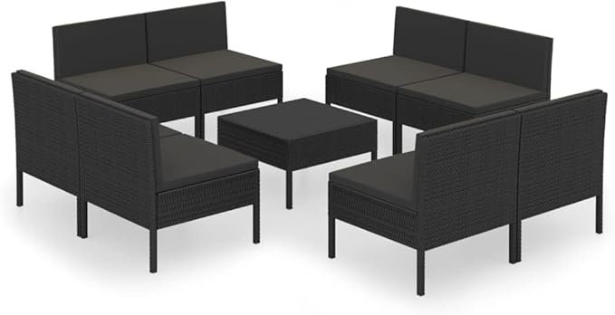 Patio Lounge Set with Cushions,Patio Furniture Sets,Patio Conversation Sets,Outdoor Furniture Sets,for Garden,Backyard,Outdoor,9 Piece Poly Rattan Black
