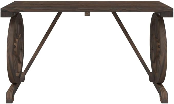 Wooden Patio Table with a Wagon Wheel Design, Wooden Garden Table for Patio, Backyard, 45.3"x21.7"x25.6" Solid Wood Fir,-312