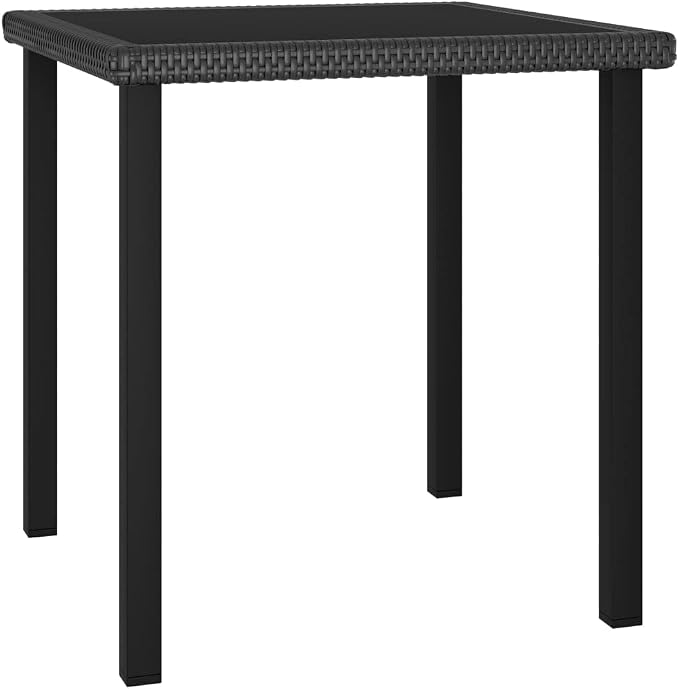 vidaXL Outdoor Dining Table, Patio Table with Glass Top, Garden Table, Garden Furniture for Front Porch Deck Lawn Backyard, Modern, PE Rattan Black