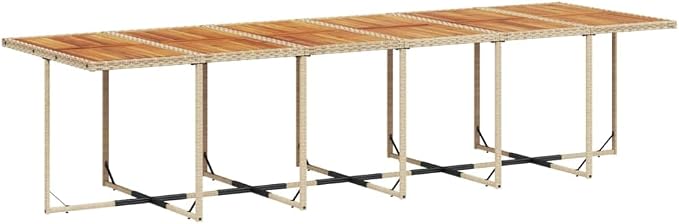 16-Piece Outdoor Dining Set, PE Rattan Patio Furniture with Acacia Wood Table, 12 Foldable Chairs and 12 Stools for Backyard, Garden, and Terrace