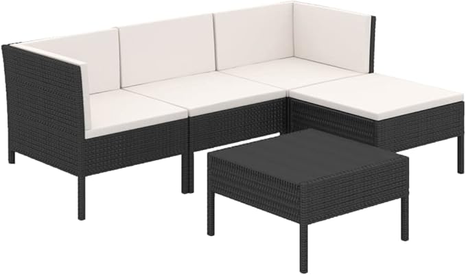 5 Piece Patio Lounge Set with Cushions,Patio Sofa,Outdoor Daybed,Patio Seating,Outdoor Furniture Sets,Patio Conversation Sets,Modern Set,Outdoor Patio Chairs,Patio Furniture Set, Poly Rattan Black