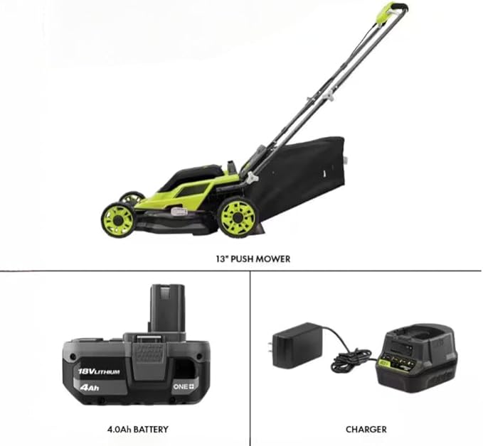 P1180 Fits For RYOBI 18V 13 in. Cordless Battery Walk Behind Push Lawn Mower with 4.0 Ah Battery and Charger