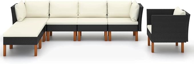 7 Piece Patio Lounge Set,Patio Sofa,Outdoor Daybed,Outdoor Couch,Patio Seating,Patio Conversation Sets,Outdoor Furniture Sets,for Backyard,Garden,Deck, Poly Rattan and Eucalyptus Wood Black