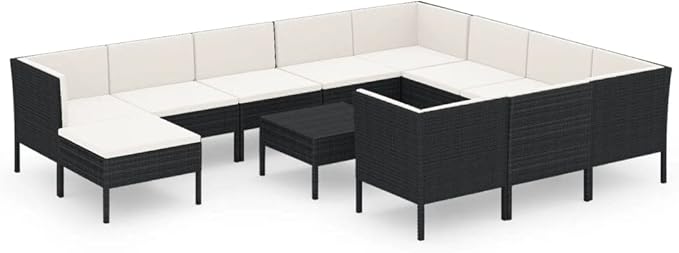 Patio Lounge Set with Cushions,Patio Furniture Sets,Patio Conversation Sets,Outdoor Furniture Sets,for Garden,Backyard,Outdoor,12 Piece Poly Rattan Black