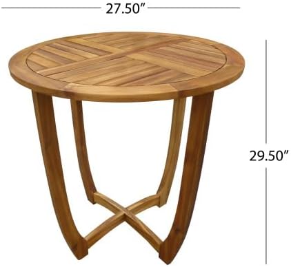Merax Outdoor Farmhouse Acacia Wood Bistro Set of 3, Patio 27.5" Round Dining Table,2 Wicker Back Dining Chairs with Cushions for Deck, Yard, Porch, Weather Resistant, Easy Assembly, Cream+Teak