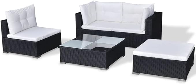 Patio Lounge Set with Cushions,Outdoor Patio Furniture,Conversation Furniture,Patio Furniture Sets,for Terrace,Garden,Backyard,5 Piece Black Poly Rattan