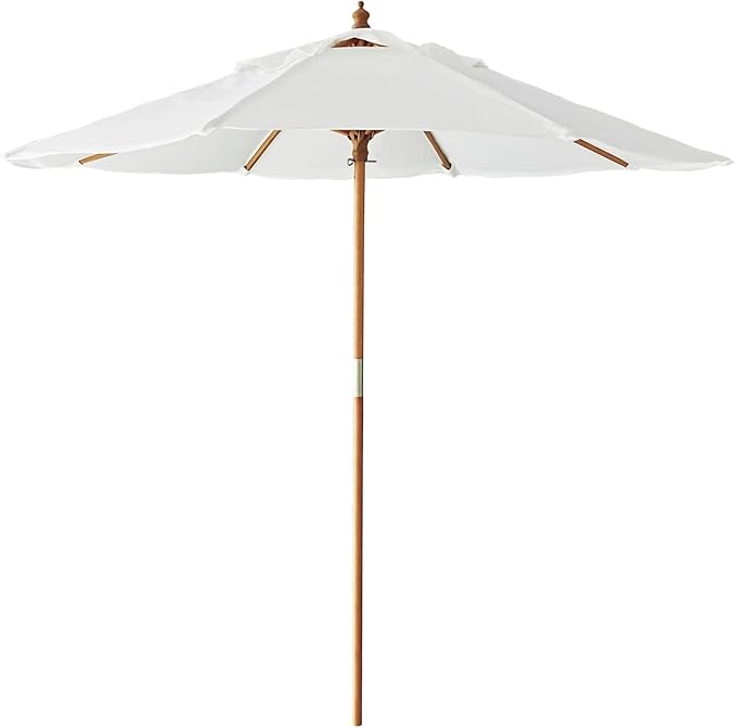 AMMSUN 8.5ft Luxury Premium Boho Patio Umbrella Wood Pole Fancy Bali-style Outdoor Umbrellas UPF 50+ Sun Protection with Pulley Lift Air Vent Tassel Fringe for Garden, Pool, Deck, Beach, Backyard, Events