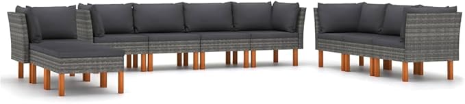 10 Piece Garden Lounge Set,Garden Patio Wicker Furniture Set,All-Weather Outdoor Couch Sectional Patio Set,Modular Sofa set,Patio Conversation Set Garden Patio Sofa Set,with Cushions Poly Rattan Gray