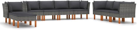 10 Piece Garden Lounge Set,Garden Patio Wicker Furniture Set,All-Weather Outdoor Couch Sectional Patio Set,Modular Sofa set,Patio Conversation Set Garden Patio Sofa Set,with Cushions Poly Rattan Gray