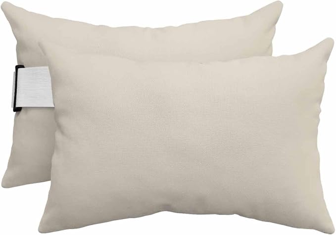 Outdoor Lumbar Pillows with Strap & Insert Swan White Recliner Head Pillow Pack of 2 Simple Style Waterproof Headrest Patio Lounge Chair Pillows for Beach Pool Office Chaise Chair 12x20 Inch