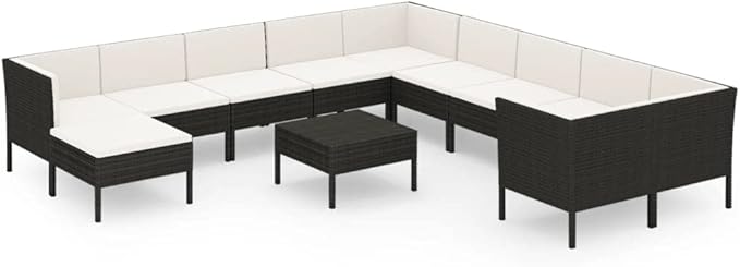 Patio Lounge Set with Cushions,Patio Furniture Sets,Patio Conversation Sets,Outdoor Furniture Sets,for Garden,Backyard,Outdoor,12 Piece Poly Rattan Black