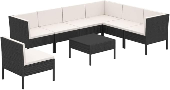 8 Piece Patio Lounge Set with Cushions,Patio Sofa,Outdoor Daybed,Patio Seating,Outdoor Furniture Sets,Patio Conversation Sets,Modern Set,Outdoor Patio Chairs,Patio Furniture Set, Poly Rattan Black