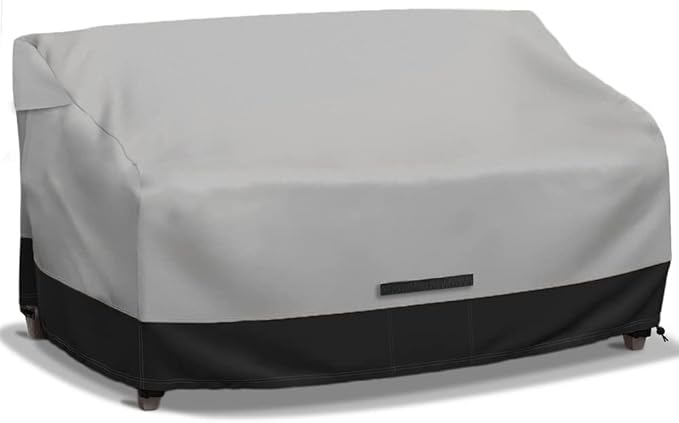 Fade and Tear Resistant Patio Loveseat Covers, Heavy-Duty Waterproof Couch Cover, UV Resistant Outdoor Sofa Cover, Lawn Patio Outdoor Furniture Covers, Gray/Black 54Wx37Dx35H Inch