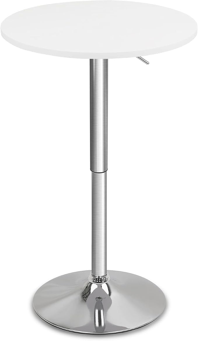 CLATINA Round Bar Pub Table, 26"-36" Height Adjustable Bistro Tables with Metal Base, 360° Swivel High Top Cocktail Table for Home Kitchen Party Drink Restaurant Wedding Cafe Office Reception, White