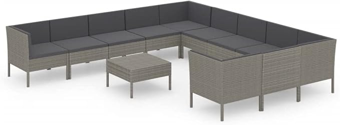 Patio Lounge Set with Cushions,Patio Furniture Sets,Patio Conversation Sets,Outdoor Furniture Sets,for Garden,Backyard,Outdoor,12 Piece Poly Rattan Gray