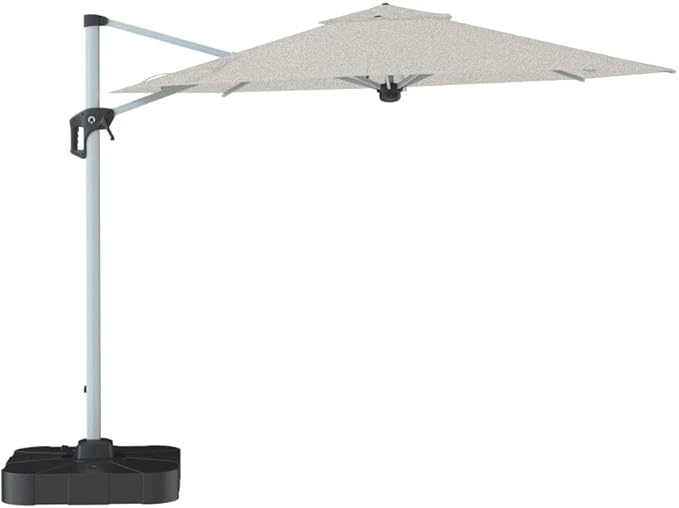 Midtown Umbrellas The Grande Round 10 FT Outdoor Cantilever Patio Umbrella w/Sunbrella Chartres Silk Acrylic Fabric - 8 Rib Aluminum Frame Offset w/Tilt And 360° Rotate Pedal System - Silver Frame