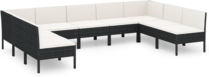 9 Piece Patio Lounge Set with Cushions,Patio Sofa,Outdoor Daybed,Patio Seating,Outdoor Furniture Sets,Patio Conversation Sets,Modern Set,Outdoor Patio Chairs,Patio Furniture Set, Poly Rattan Black