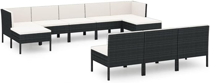 10 Piece Patio Lounge Set with Cushions,Patio Sofa,Outdoor Daybed,Patio Seating,Outdoor Furniture Sets,Patio Conversation Sets,Modern Set,Outdoor Patio Chairs,Patio Furniture Set, Poly Rattan Black