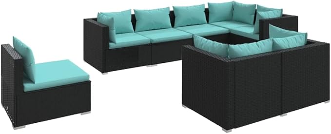 Patio Lounge Set with Cushions,Conversation Patio Furniture Porch Furniture Sets Garden Furniture Suitable for Patio, Deck, Front Porch, Poolside or Balcony Poly Rattan Black