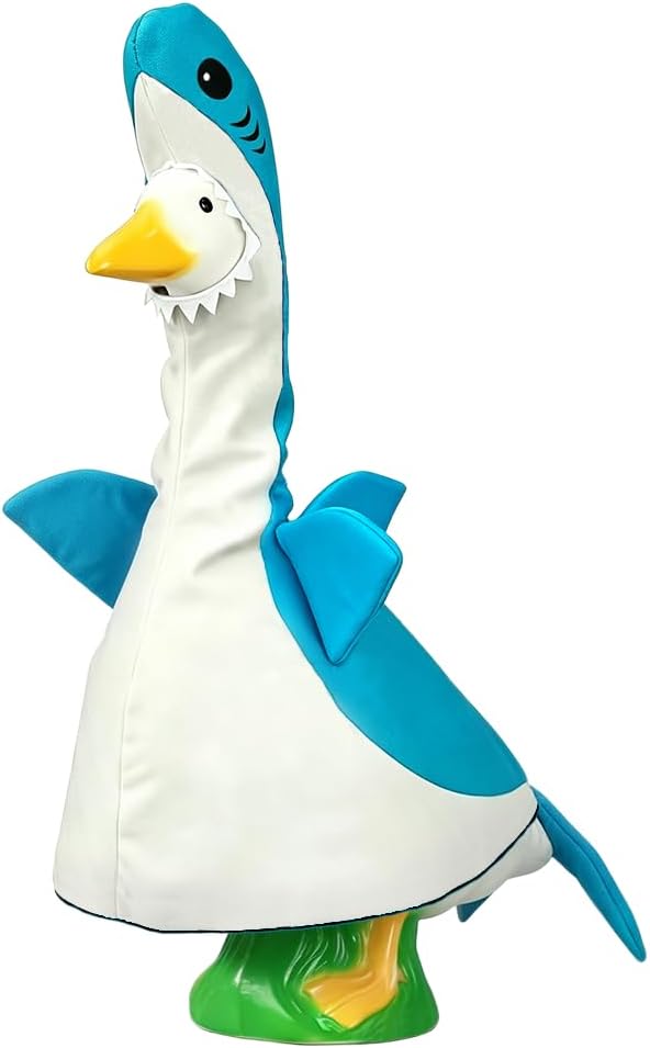 Summer Porch Goose Outfits for Large 23" H Statue Decor, Shark Blue | Costume Set Clothes, For Large Statue Decor, Outdoor Patio Lawn Garden, Plastic Cement Statue Decoration
