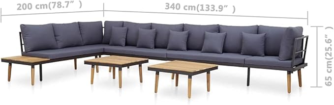 vidaXL Garden Lounge Set, Patio Conversation Set with Cushions, Outdoor 8-Seater Sofa with Coffee Table for Garden, Solid Acacia Wood