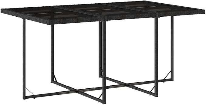 7 Piece Outdoor Dining Set for 6, Poly Rattan Patio Table and Chairs, Space-Saving Foldable Garden Furniture with Cushions, Black