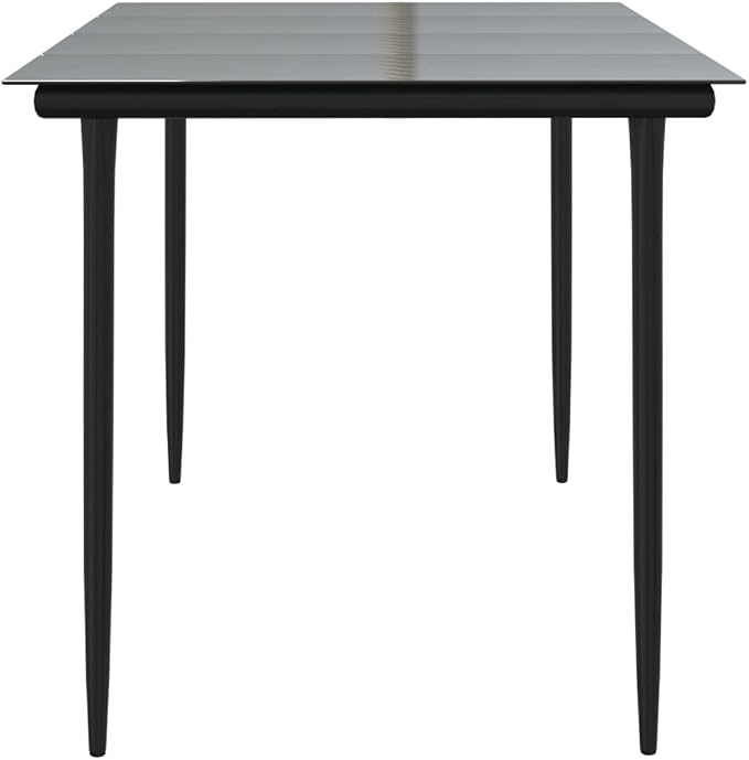 Large Outdoor Dining Table 63 x 31.5 Inches with Tempered Glass Top and Black Powder Coated Steel Frame, Rectangular Patio Table for Six