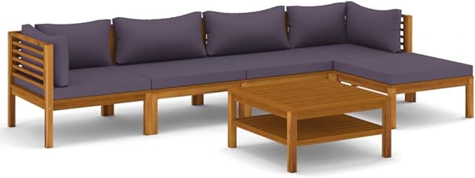 Patio Lounge Set with Cushion,Patio Furniture Sets,Patio Conversation Sets,Outdoor Furniture Sets,for Garden,Backyard,Outdoor,6 Piece Solid Acacia Wood