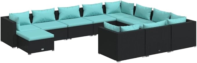 11 Piece Patio Lounge Set with Cushion, Furniture Conversation Sets Patio Lounge Set Outdoor Patio Sectional Piece Patio Set s Poly Rattan Black